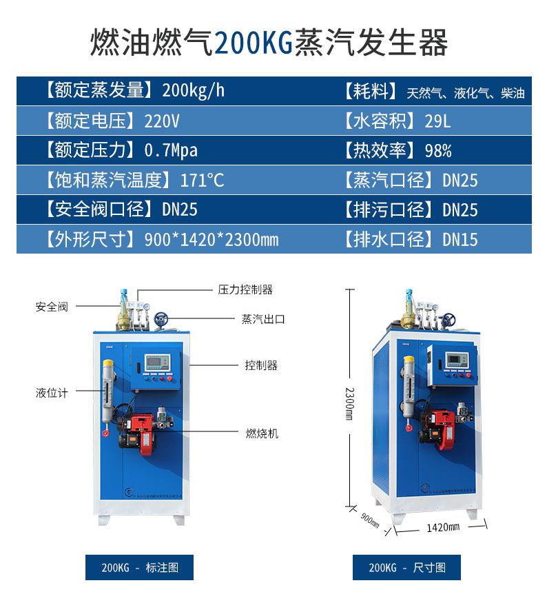 鑫達(dá)能200kg蒸汽發(fā)生器設(shè)備參數(shù)